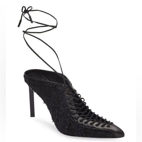 GIVENCHY pumps heels mule black lace size EU 37.5 lace-up pointed toe witchy new - Picture 2 of 15